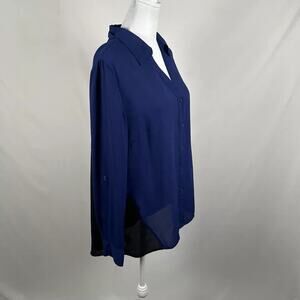 Style & Co Blue Black Colorblock Button Down Shirt Top Medium Business Casual